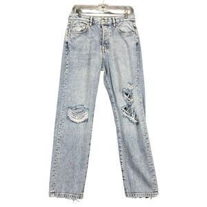 We The Free People Jeans Womens 27 Blue Bren Boyfriend Button Fly Destroyed Boho